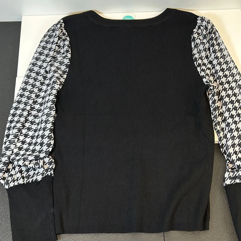 Design History Printed Houndstooth Chiffon Long Sleeve Sweater Women’s‎ Size - Picture 11 of 12
